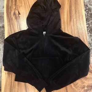 Gianni Bini Black Velvet Zip-Up Hoodie